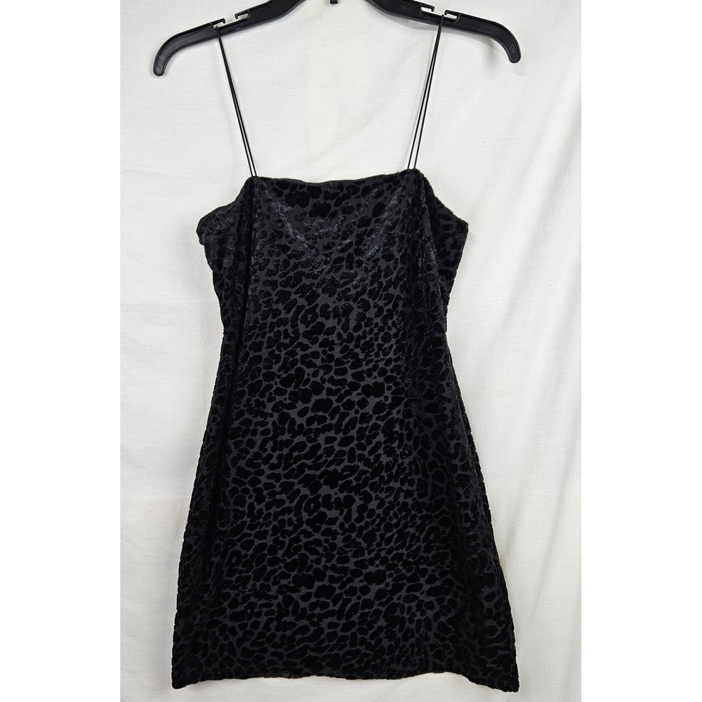 Wild Fable Blk Leopard Velvet Burnout‎ Mini Dress Sm Square Neck Spaghetti Strap